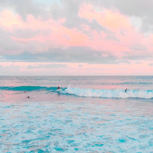blue and pink sea and sunset